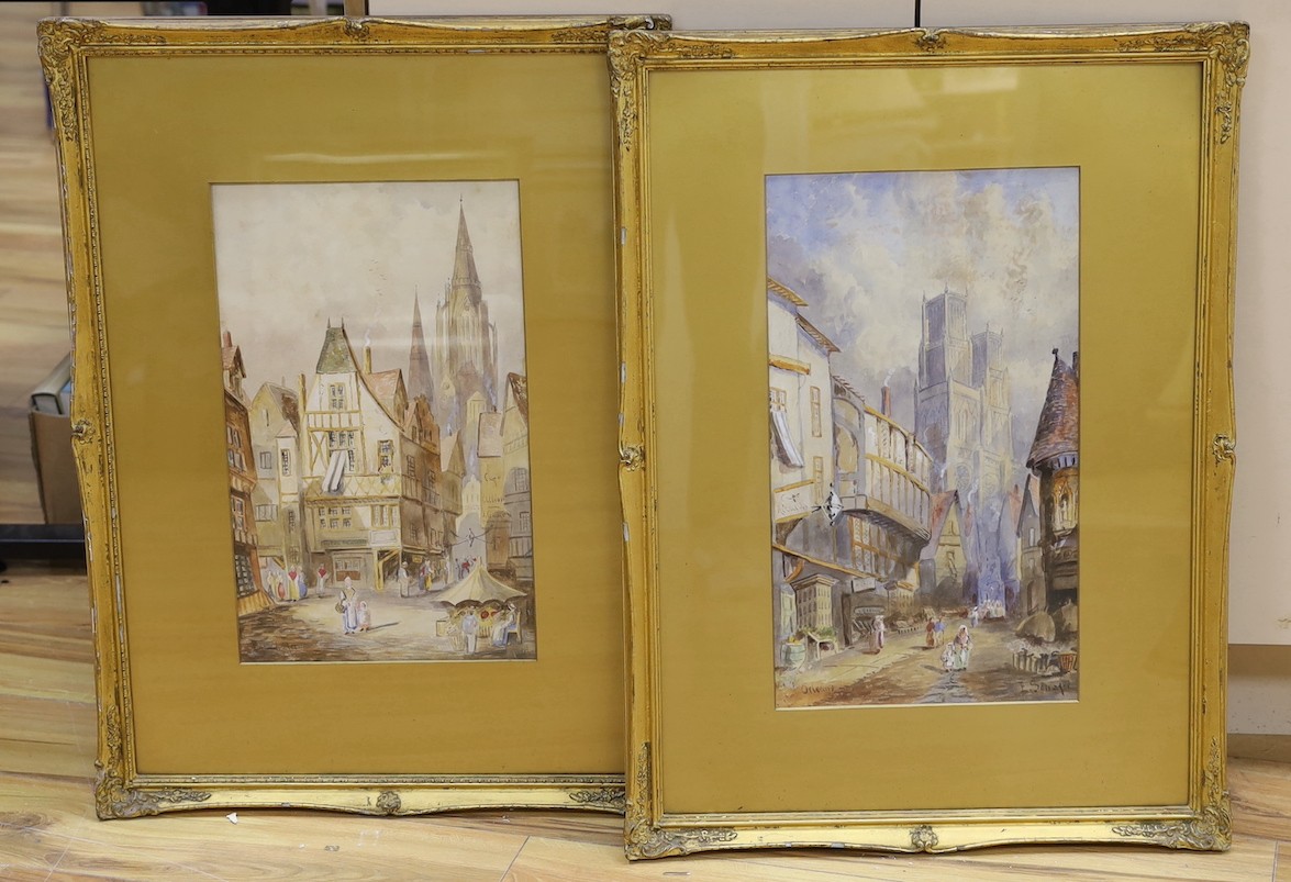E. Schafer (19th C.), pair of watercolours, Street scenes, Orleans, signed, 50 x 28cm